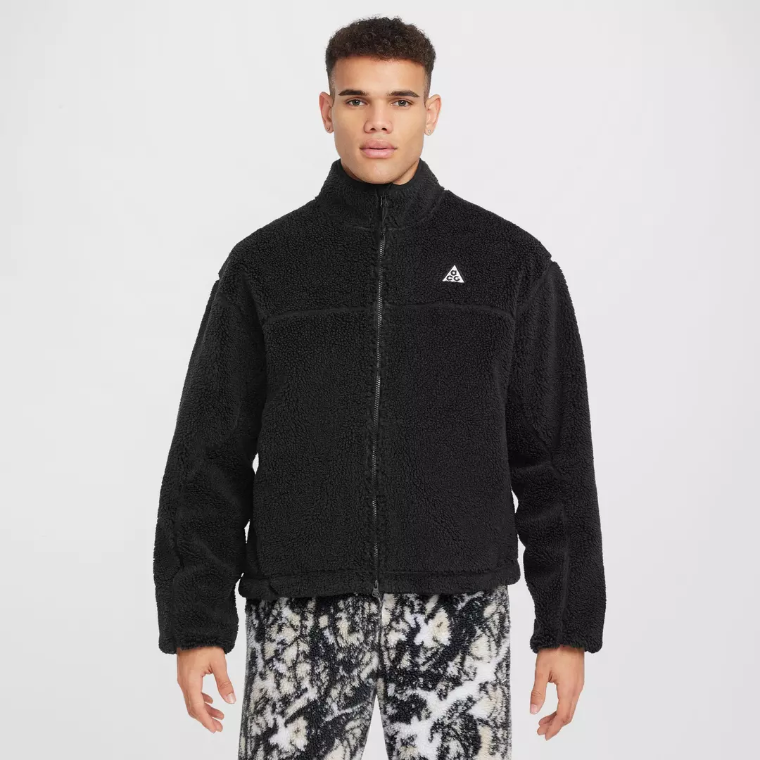 black fleece Nike jacket with no hood and full-zip front