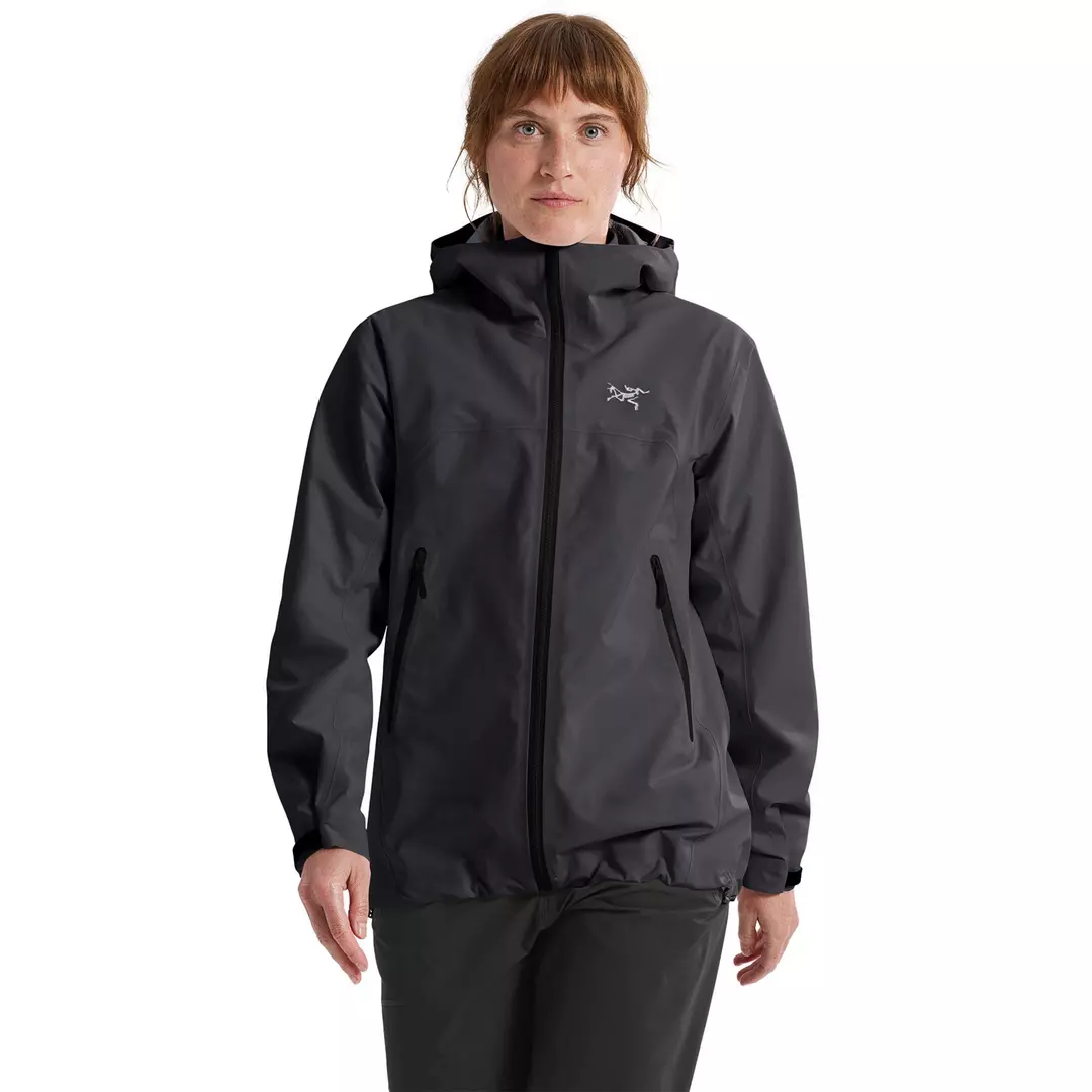 black hardshell weather repellent hooded jacket from Arc'teryx